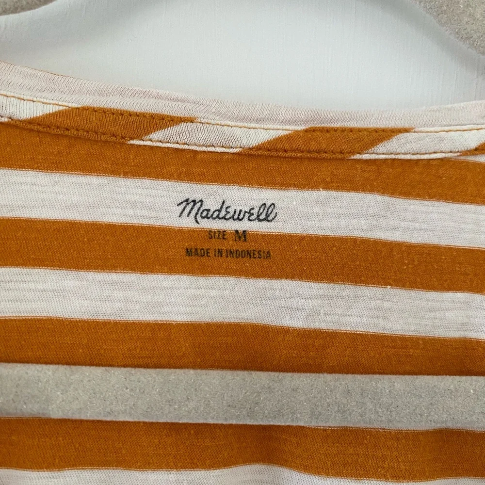 Madewell White & Mustard Striped V-Neck Pocket Tee 100% Cotton t-shirt Medium - Picture 2 of 5